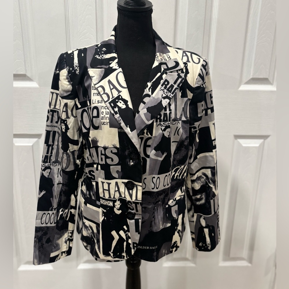 CALESSA Vintage Black and White Graphic  Blazer size L